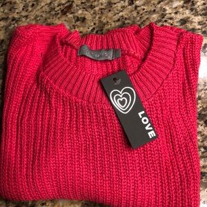 Fluorescent pink plain knit sweate